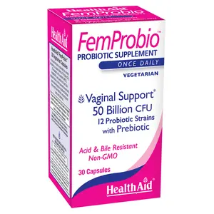 HealthAid FemProbio, 50 Billion with Prebiotic, 30ct, Helps with Vaginal Support, Acid & Bile Resistant, Lactose, Gluten, GMO Free, Vegetarian