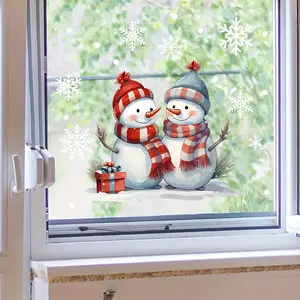 Shiny Snowman Christmas Window Sticker, Reusable PVC Static Cling Decal, Holiday Home Decor, Removable Xmas Decoration