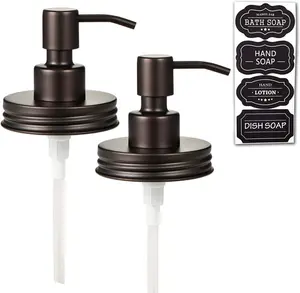 2-Pack Mason Jar Soap Dispenser Lids, Rust-Proof Stainless Steel – Farmhouse Decor for Kitchen & Bathroom, Refillable Pump for Soap & Lotion, Bronze