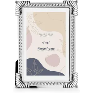 Metal Picture Frame 4x6 Photo Frames with High Definition Glass Front Gift Ideas Tabletop Home Decorative,Rhinestone,Silvery
