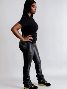 Faux Leather Stacked High Waist Skinny Pants Womenswear Bottom