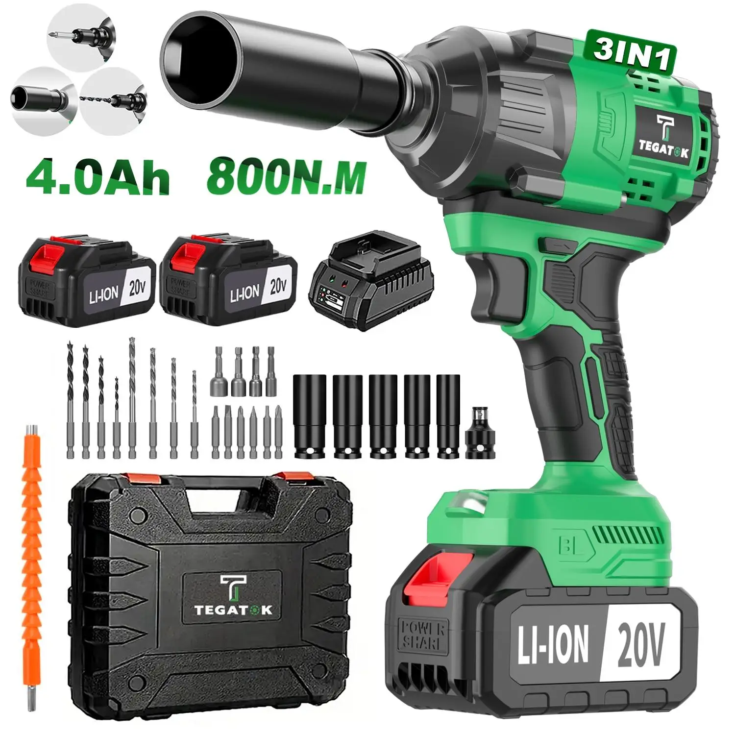 Muylux Cordless Impact Wrench, Power Impact Gun , Electric Driver, Brushless Impact Driver with 4000 mAH Battery, Fast Charger, 3-in-1 Electric Impact