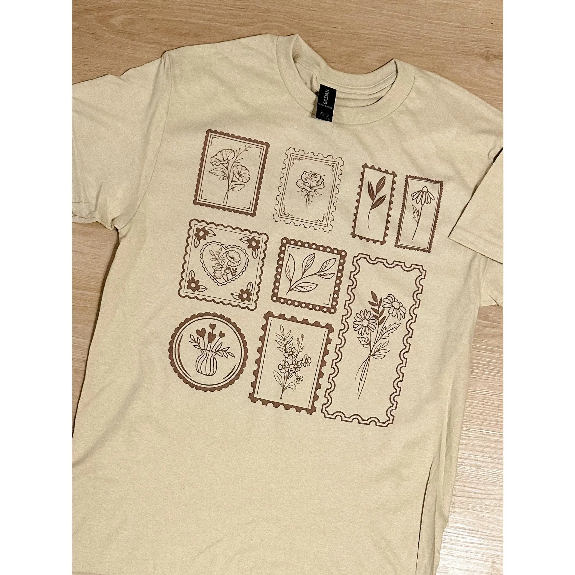 Vintage Stamps Color On Color Graphic Top Vintage Stamps Color On Color Graphic Top