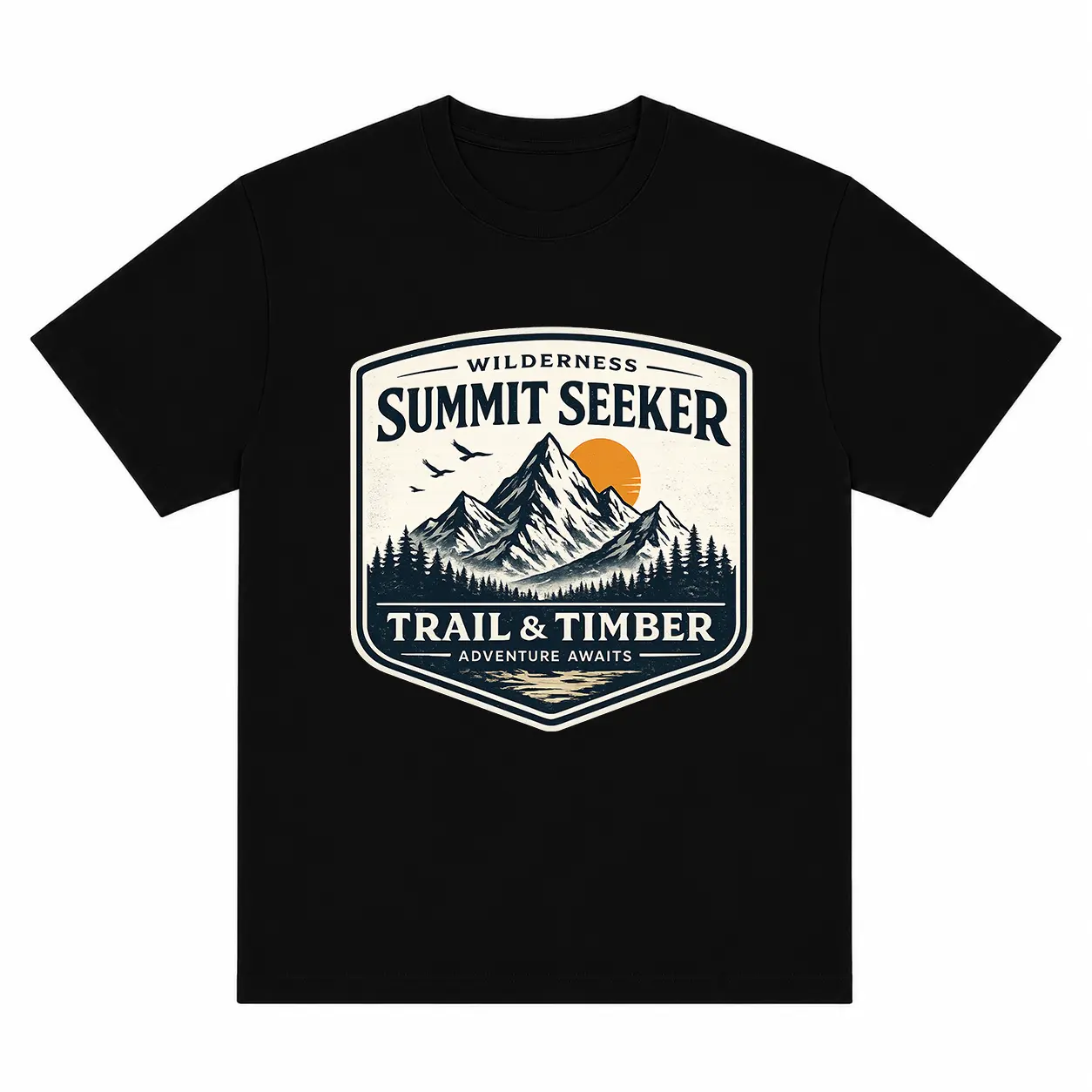 Wilderness Summit Seeker Mountain Graphic T-shirt Shirt Tee Top, Letter Print Black Shirt for Men Women Unisex, Harajuku Streetwear Oversized Casual Sweet Wear Outfit, Vintage Hiking Camping Outdoor Adventure Tee