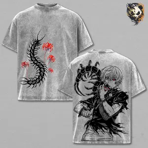 Ken Kaneki Washed Tee – Tokyo Ghoul Washed Anime Manga T-Shirt, Minimal One Eyed Ghoul Graphic Tee, Unisex Oversized Streetwear Shirt, Dark Ghoul Anime Aesthetic Tee, Gift for Tokyo Ghoul Fans