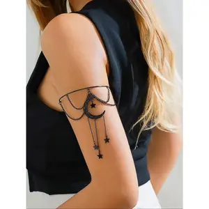 Punk Gothic Style Star & Moon Chain Design Arm Cuff Fashionable Body Jewelry for Women & Girls Trendy All-match Exquisite Western Jewelry for Birthday Gift