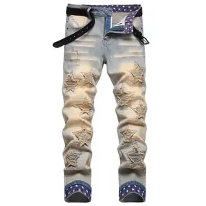Ripped Hole Destroyed Punk Hip Hop Jeans Men Washed Vintage Brushed Stacked Denim Pants