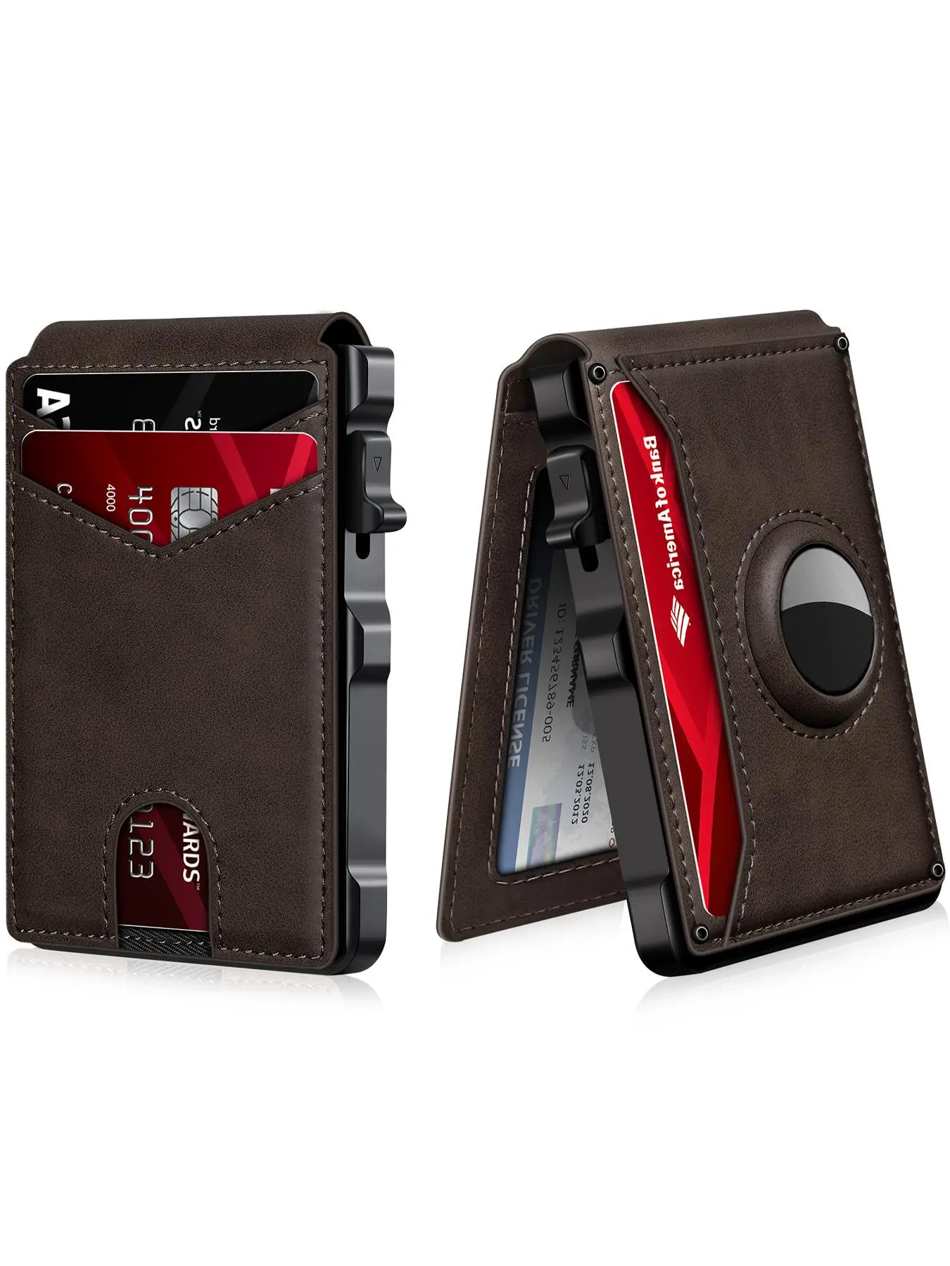 Men's Business Minimalist Wallet with Money Clip, RFID Blocking Bifold Wallet, Card Holder for AirTag, Slim Leather Slots Credit Card Holder