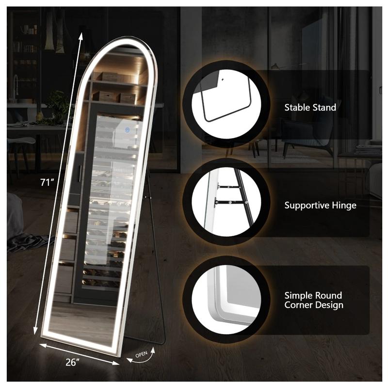 LED Arched Full Length Mirror 71"x26" Lighted Full Body Mirror with Aluminum Frame & Polished Glass for Bedroom Modern Design 120 LED Lights Energy Efficient High-Quality Glass
