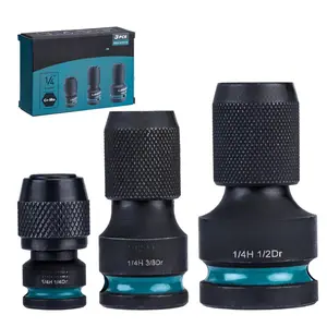 Impact to 1/4 Hex Converter, 1/2 3/8 1/4-INCH Drive Female to 1/4-Inch Hex Adapter, Impact Wrench Adapters for Ratchet Wrench Drivers, Impact Bit Holders, Quick-Change Chuck, Cr-Mo Steel