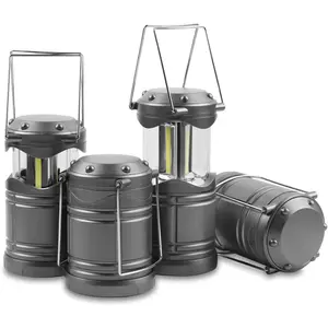 LED Camping Lantern, 4 Pack Battery Powered Flashlight for Power Outages, Portable Collapsible Hanging Light Essential for Home, Outdoor, Emergency Lamp Survival Kit Gear for Hurricane, Gray