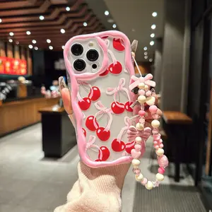 Cherry & Bowknot Pattern Phone Case, Decorative Protective Phone Protector Cover, Phone Accessories Compatible with iPhone 11 12 13 14 15 16 Pro Max/Pro/Plus, Casing, Protection
