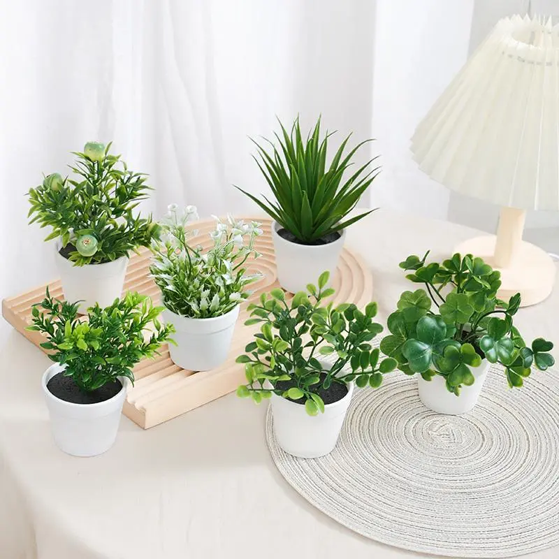 Artificial Potted Plant, 6 Counts Mini Faux Potted Plant, Decorative Plants for Home Living Room Bedroom Dining Room, Home Decor Supplies, Artificial Plant Set