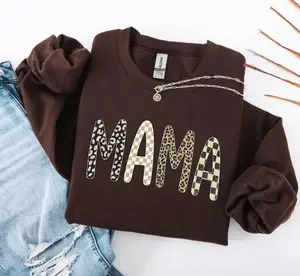 Leopard Mama Sweatshirt, Checkered Mama Crewneck New Mom Gift Mom Sweatshirt Gift For Mom Mothers Day Gift Baby Announcement Sweater Mama