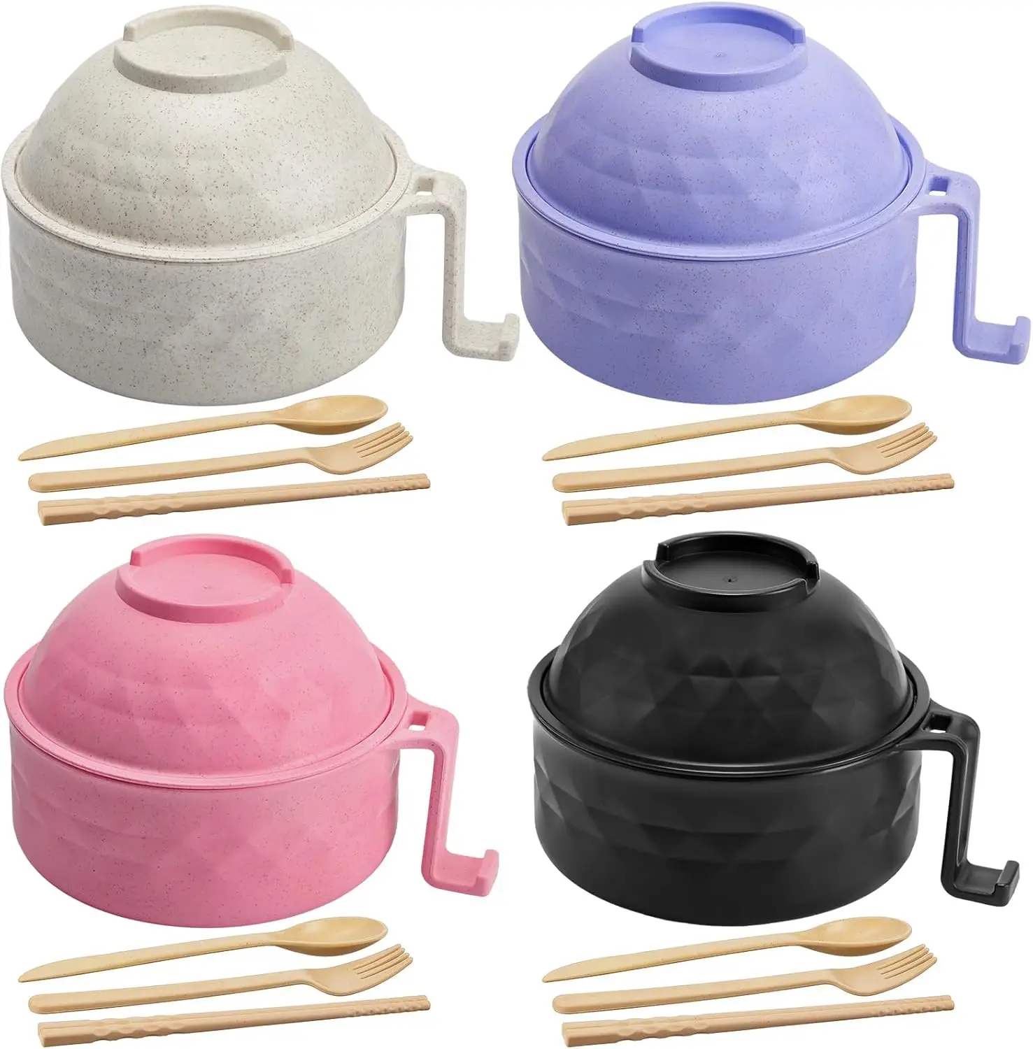 6PC/Set Microwave Ramen Bowl Set, Ramen Noodle Cooker with Lid & Handle, Perfect for Home, Office, Dorm, or College Tableware