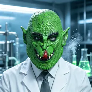 Green reptile lizard latex mask, Halloween role-playing horror alien monster full-face mask for TikTok pranks
