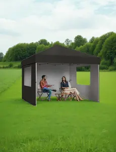 10x10 Pop Up Canopy Tent Outdoor Canopy with 3 Removable Sidewalls One-Person Set Up Heavy Duty Commercial Instant Tent Shelter-Black