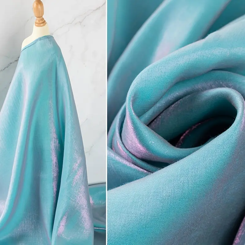 1 Piece Golden Shimmer Cotton Flash Chiffon Satin Soft Material Fabric, Shiny Satin Finish, Two-tone Satin Glossy Mermaid Polyester Fashion Shirt Fabric, Width 59 Inches, Length 36/108/180 Inches