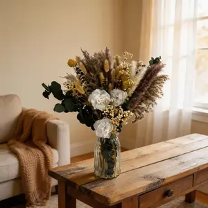 Farmhouse Dried Flower Bouquet with Vase, Pampas Grass Eucalyptus for Rustic US Home Decor