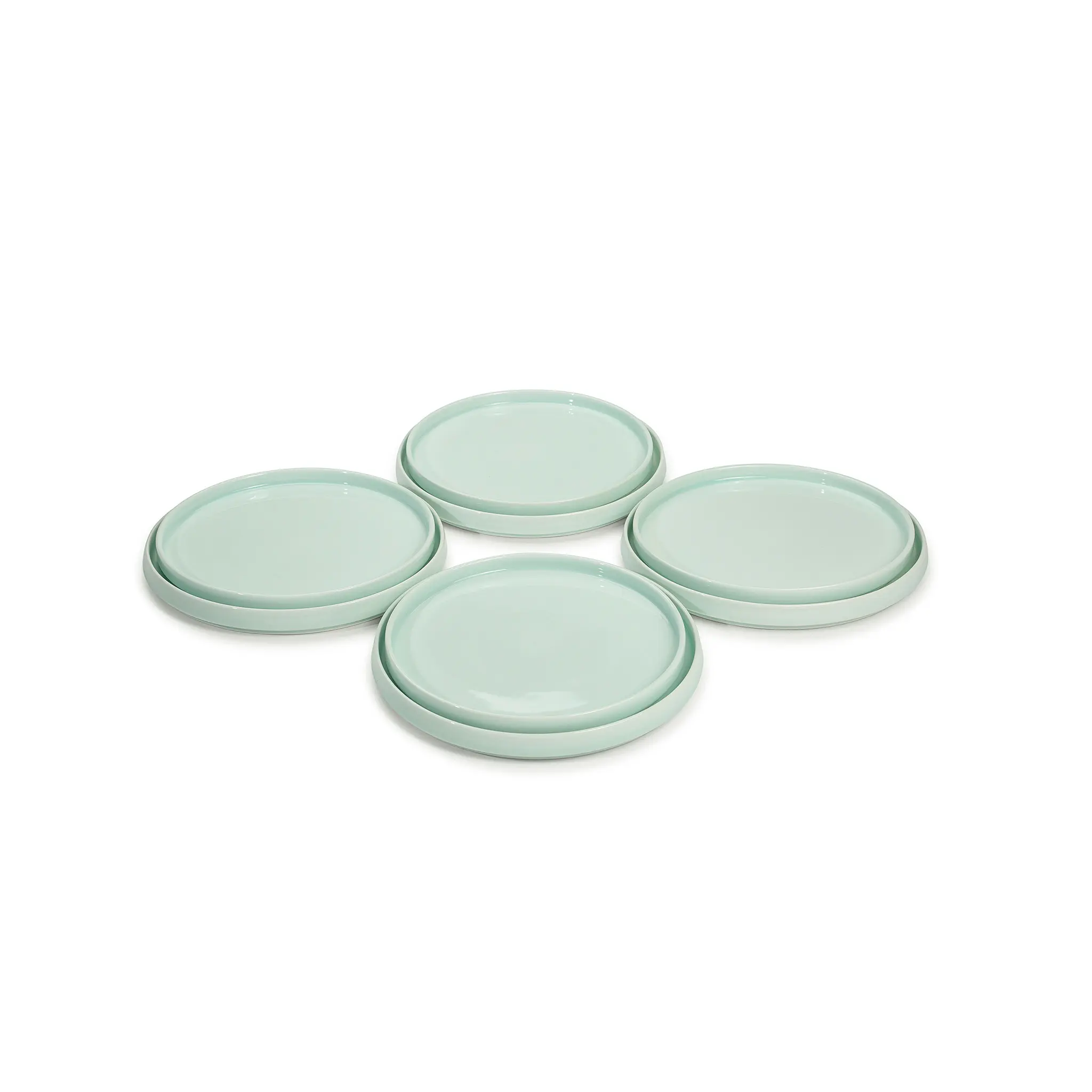 Yoopins Celadon Glazed Porcelain Straight-Sided Dinner Plate Set, 8 Pieces, 4 Plates 10" and 4 Plates 11", Modern Style, Light Blue-Green Color