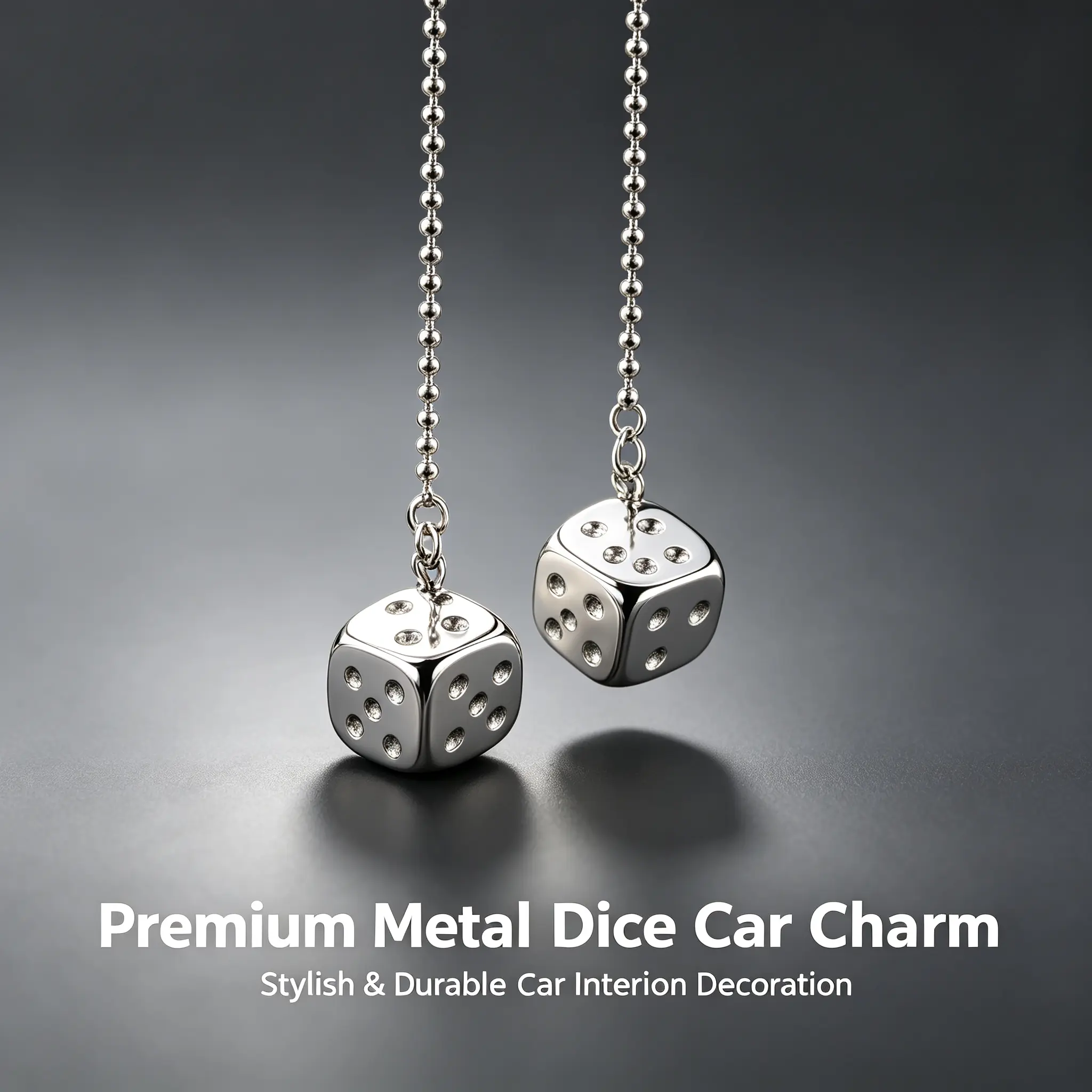 2Pcs Silver Metal Dice Car Hanging Charm - Lightweight Car Interior Accessory, Stress Relief Decor, Casual Cool Men's Accessory, Innovative Desktop Ornament Gift for Boyfriends