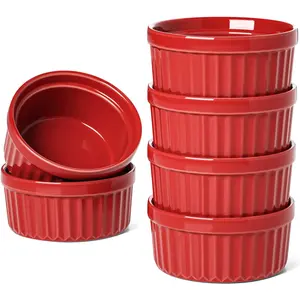 LE TAUCI 4 OZ Ceramic Ramekins Set of 6 - Oven Safe Creme Brulee, Pudding, Custard, Souffle, and Dipping Sauce Dishes in True Red LE TAUCI Stainless Tableware Bowls