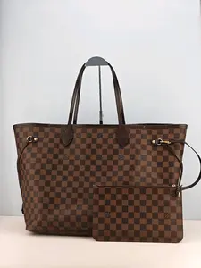 Pre-owned Damier Ebene coated canvas Shoulder Bags Louis Vuitton Neverfull GM Damier Ebene Shoulder Bag With matching pouch【TJ4104】