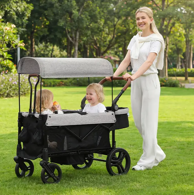 #sohochic Dripex Stroller Wagon for 2 Kids, All-Terrain Foldable Kids Wagon Stroller with Removable Canopy, Mosquito Net, Snack Tray, Cup Holders & Storage Basket