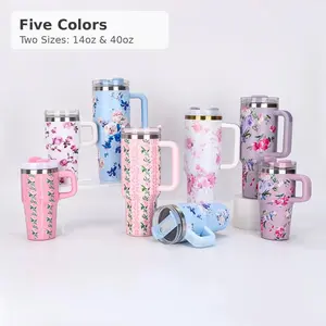 14oz/40oz 304 Stainless Steel Insulated Travel Tumbler with Handle & Straw Lid, Double-Wall Vacuum Thermal Mug for Hot & Cold Drinks, Portable Reusable Coffee Cup for Car, Office, Travel & Gifts