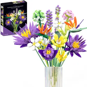 Educiro Bouquet of Blue Lotus Building Sets Artificial Flowers Kit for Home Decor