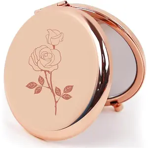 Rose Gold Compact Mirror for Purse – 1X/2X Magnification, Small Round Pocket Mirror for Women, Travel Makeup Mirror, Personalized Gift for Mom, Wife, Sister, Daughter, Bridesmaid, Purse Essential, Engraved Mirror Gift, Mirror accessories