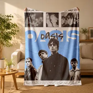 Oasis Retro Collage Style Print Flannel Blanket - Suitable for all seasons, soft, lightweight and breathable, for bedroom, seasonal and holiday decorations - Perfect for beds, sofas, offices, camping and travel