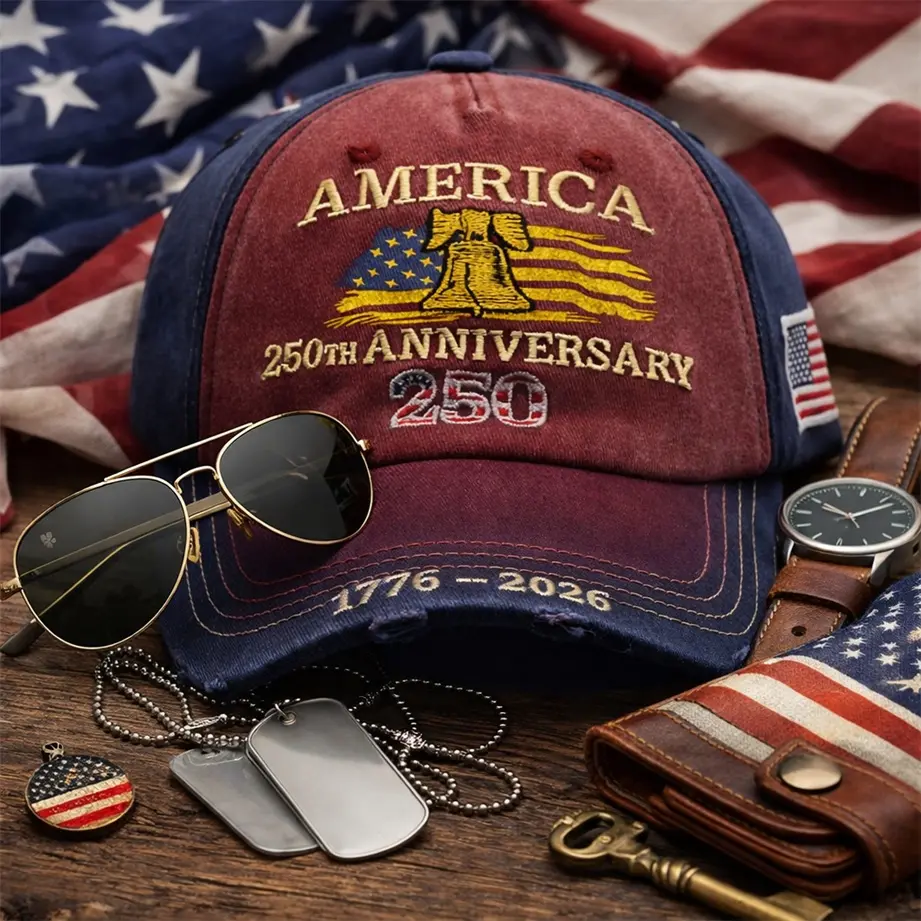 Vintage America 250th Anniversary Baseball Cap, Washed Distressed Patriotic Embroidered Hat, Adjustable One Size Unisex Dad Cap, 1776-2026 Usa Flag Liberty Bell Cap