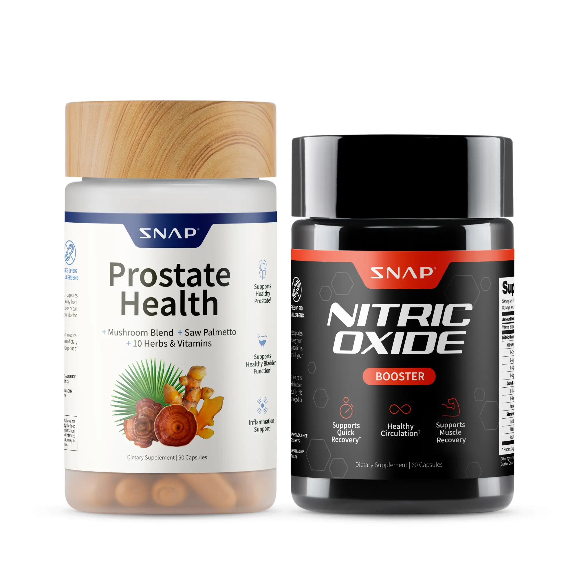 Ultimate Men's Health Bundle - Snap Supplements - Nitric Oxide Booster 60ct + Prostate Health Bundle - Natural Supplement Capsules - Support Blood Circulation & Prostate Health