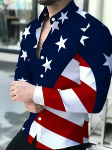 Summer American Flag Print Long Sleeve Shirt