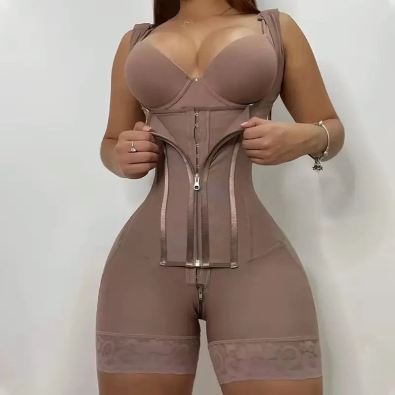 Women's Solid Color Zipper Corset Shapewear Romper with Tummy Control Highwaist Girdle for Daily Wear Postpartum Shapewear & Waist Trainer