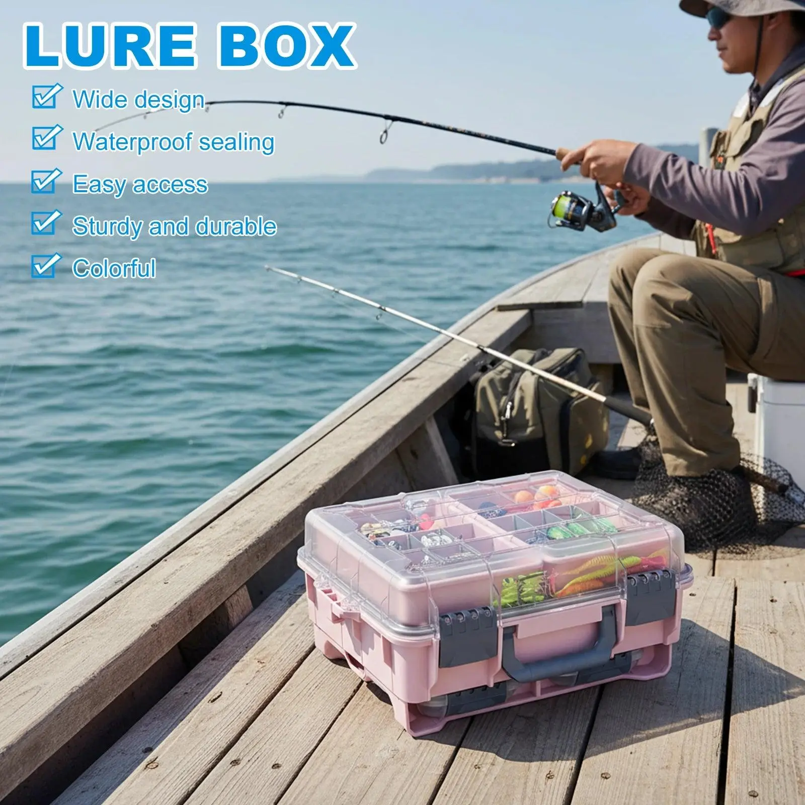 Waterproof Tackle Box Organizer with a Large-Capacity Interior and Adjustable Dividers - Rugged Impact-Resistant Case with Secure Latch Locks for Hooks & Accessories, Multi-Compartments, Customizable Storage, Durable Outer Casing