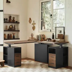 55" Electric Standing Desk with Storage Drawers, Height-Adjustable Executive Computer Workstation for Home Office, Black Walnut Finish