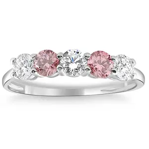 1 Ct Pink Diamond Five Stone Anniversary Wedding Ring 14k White Gold Lab Grown