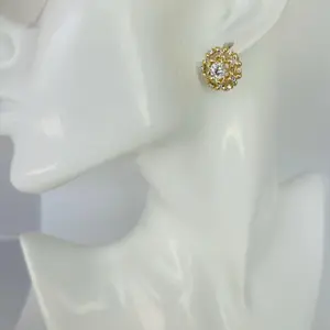 Gold Plated 14k Earrings - Elegant Floral Design with Rhinestones, Perfect for Any Occasion