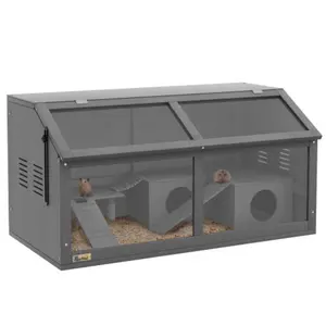 Wooden Cage Hamster Habitat Small Animal Playhouse for Gerbils Mice with Suspension Bridge Ladders Openable Top Hut x