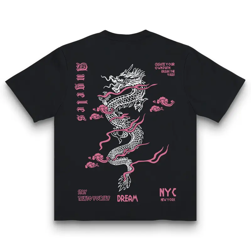 Japanese Dragon & Cherry Blossoms 100% Cotton Short Sleeve Casual