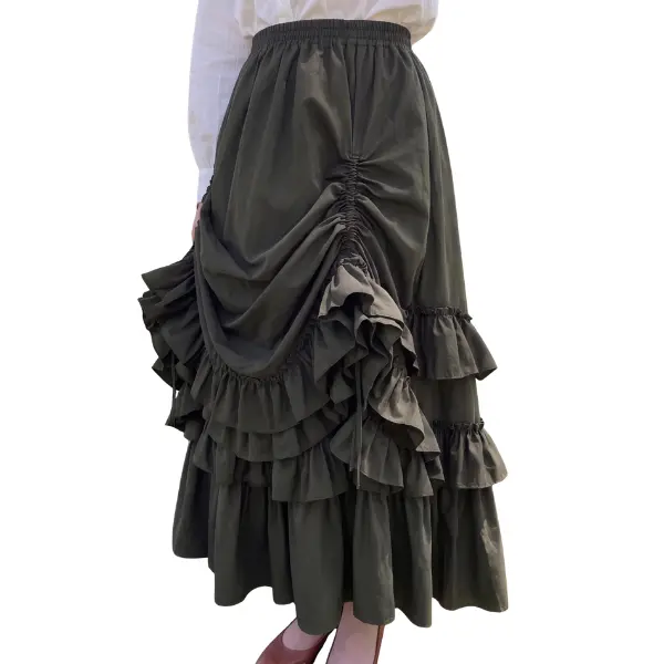 Victorian Ruffle Skirt for Women, Renaissance Festival Outfit, Steampunk Costume for Ren Faire, Prairie Maxi Gift for Her, Green Skirt Blouse Bottoms