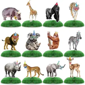12 Pcs Safari Animals Party Decorations, Jungle Theme Birthday Decorations, Honeycomb Centerpieces for Tables Decor Table Party Supplies Perfect for Women Men Baby Shower Boys Girls