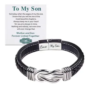 Son's Infinity Knot Bracelet , Son Bracelet, Mens Infinity Bracelet, Son Bracelet From Mum, Forever Linked Together Braided Leather Bracelet for Men Gifts