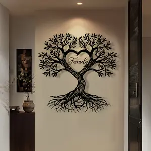Life Tree Metal Wall Decor Heart Shape, Family Love Theme, Durable Iron Construction, Modern Simple Home Decoration for Living Room Bedroom Office