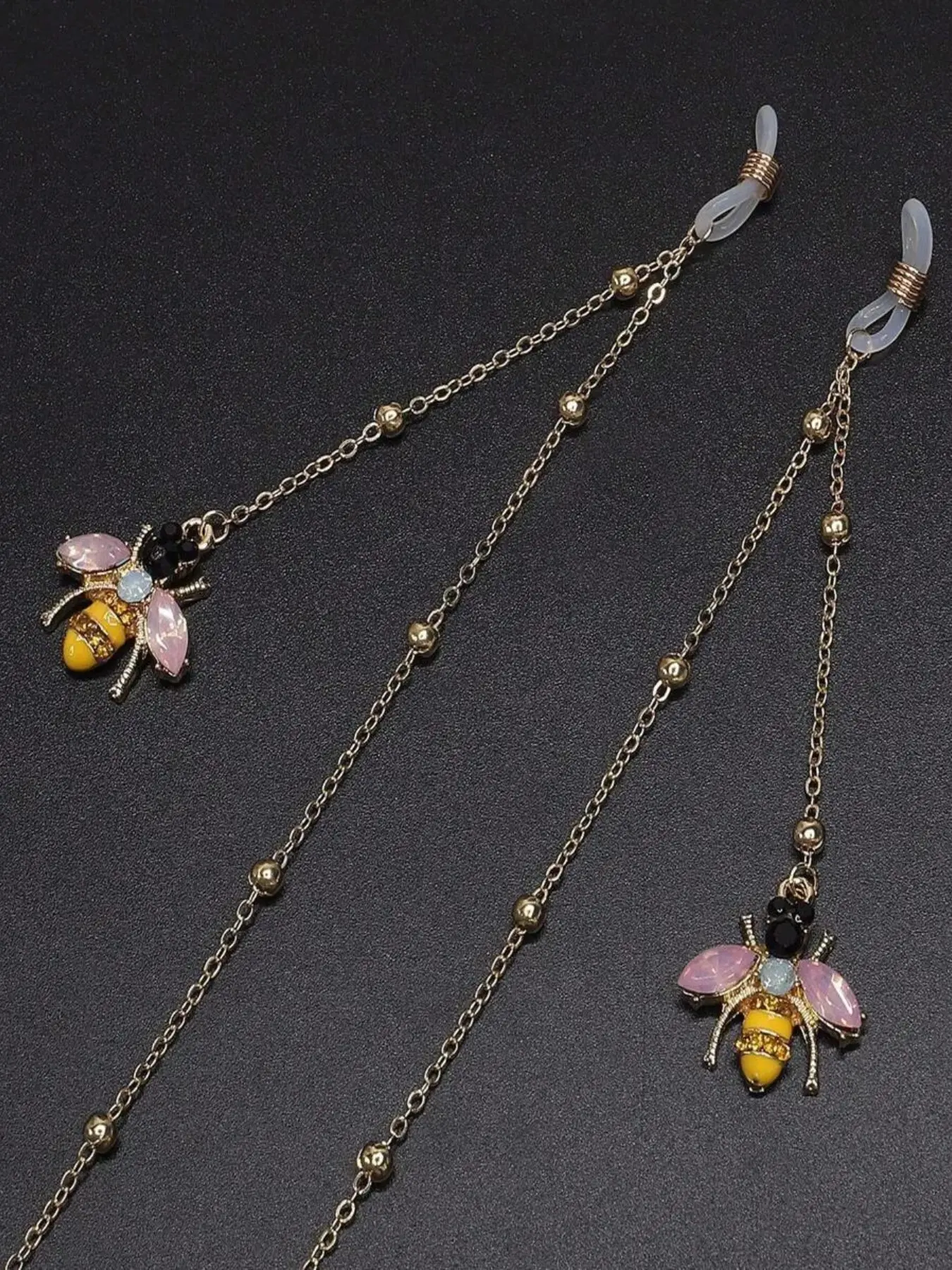 Rhinestone Bee Pendant Eyeglass Chain, Stylish Vintage Metal Link Design, Anti-Slip Secure Fit, Ideal for Parties and Sports, Glasses Chain