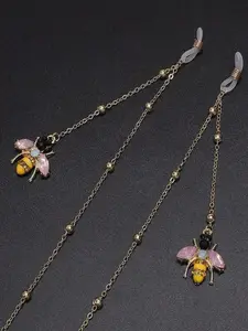 Rhinestone Bee Pendant Eyeglass Chain, Stylish Metal Link Design, Anti-Slip Secure Fit, Ideal for Parties and Sports