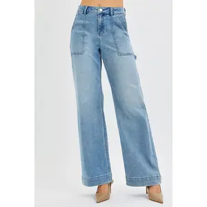 RISEN Full Size High Rise Straight Leg Jeans with Front Pockets Plus Size