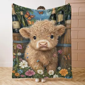 Highland Cow Pattern Flannel Blanket, Soft Comfortable Throw Blanket, Cool Bedroom Bedding Blankets, Warm Napping Blanket for Home Office Travel